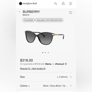 Burberry Polarized Sunglasses BE4216